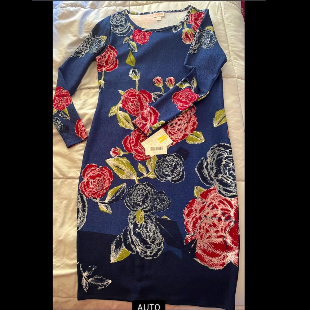NWT Lularoe Debbie Elegant Med. Blue Floral shimmer. 2 different blues 🤩